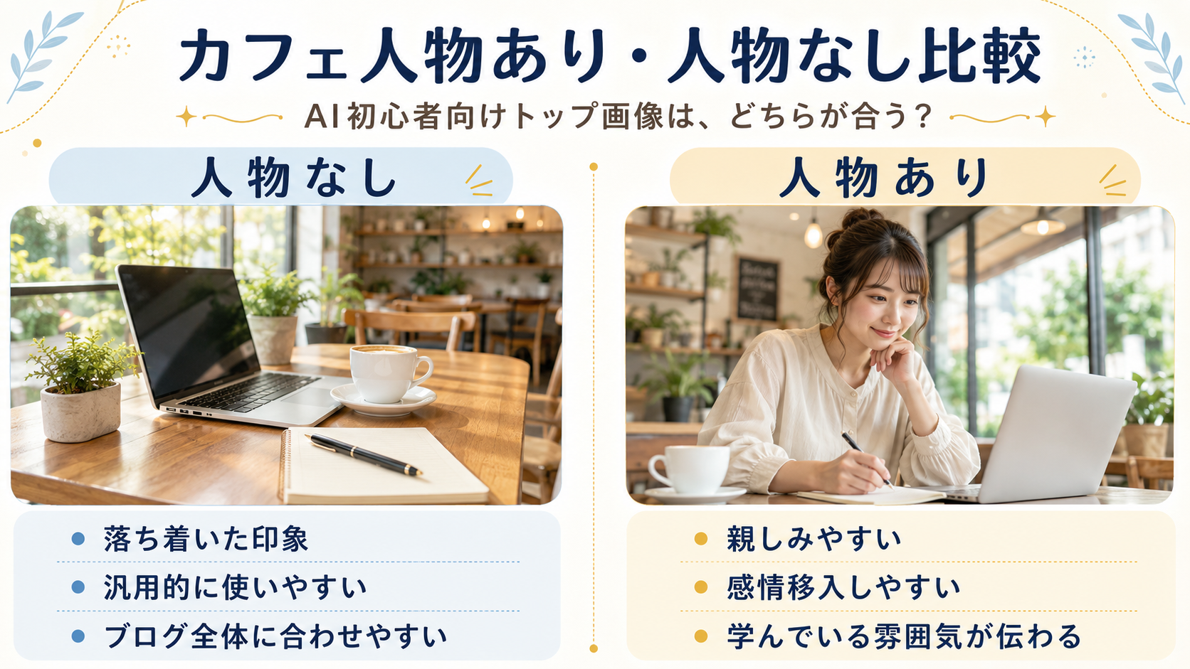 AI初心者向けトップ画像における人物なしと人物ありの特徴比較