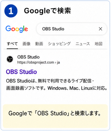OBS登録手順 STEP1 Googleで検索する画面説明